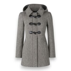 Guess Gray Wool Blend Toggle Tweed Coat Hooded Short Peacoat Size Medium